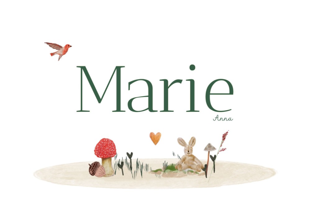 Geboortekaartje Marie – een illustratief ontwerp vol bosmagie
