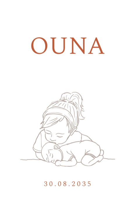 Geboortekaartje met lijntekening grote zus Ouna
