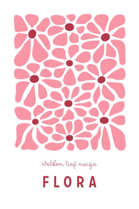 Modern geboortekaartje met bloemen Flora