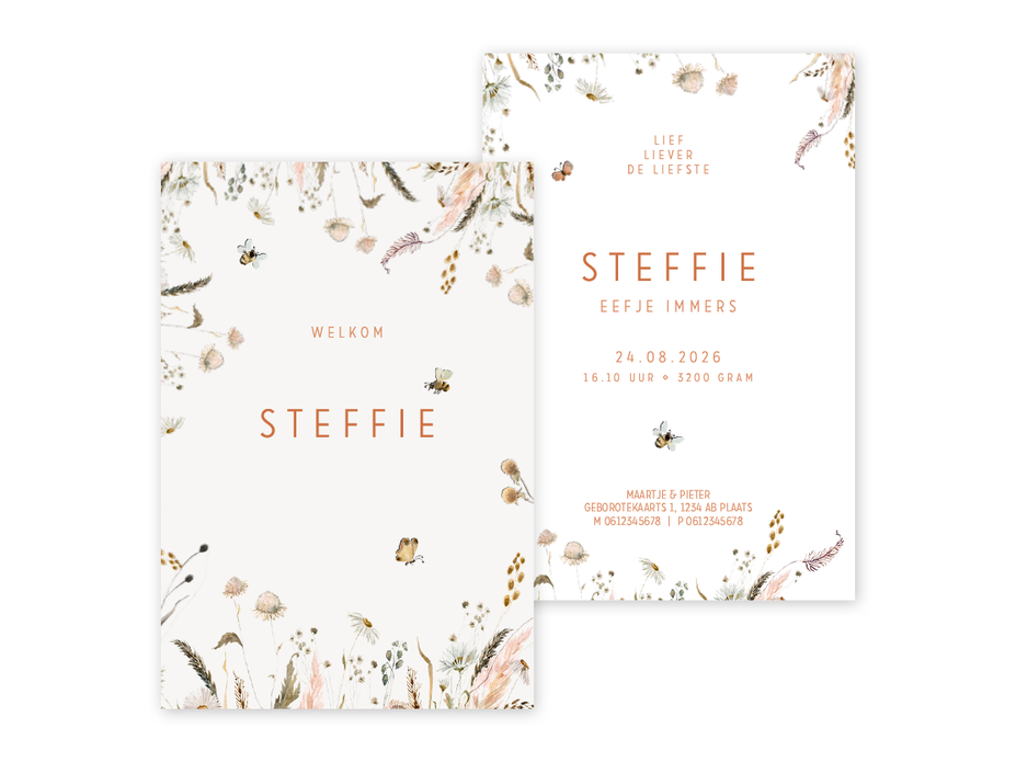 Boho geboortekaartje met bloemen Steffie