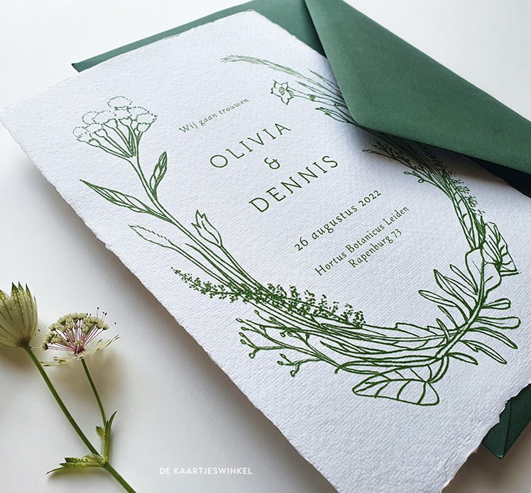 A5 geschept papier - Trouwkaart illustratie