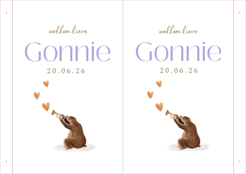 Geboortebord Beer met trompet en hartjes