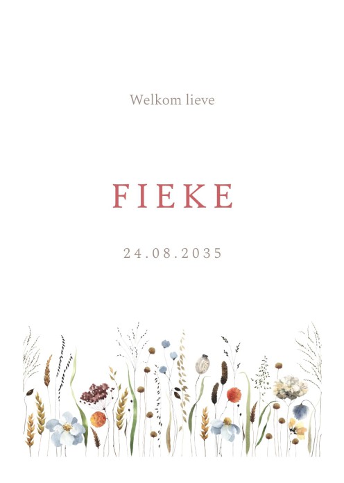 Geboortekaartje handgeschept papier met getekende bloemetjes - Fieke