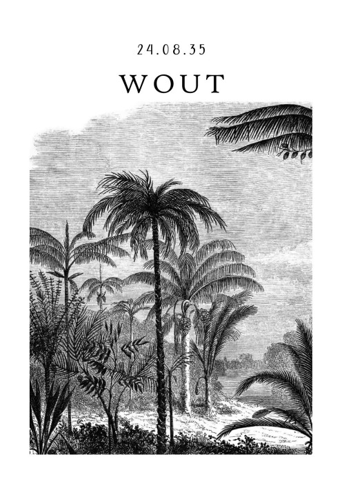 Geboortekaartje handgeschept papier oude jungle prent - Wout