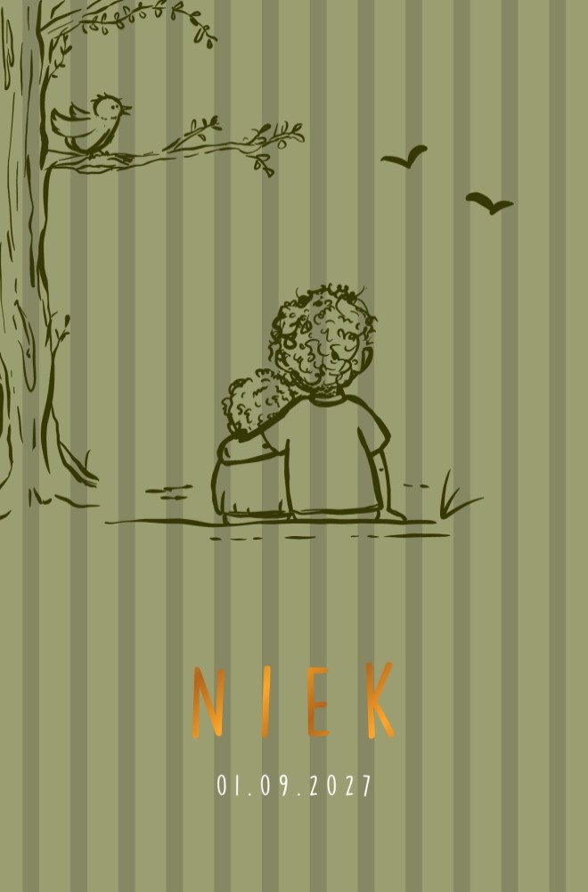 Geboortekaartje jongen lijntekening peuter broer met baby broertje