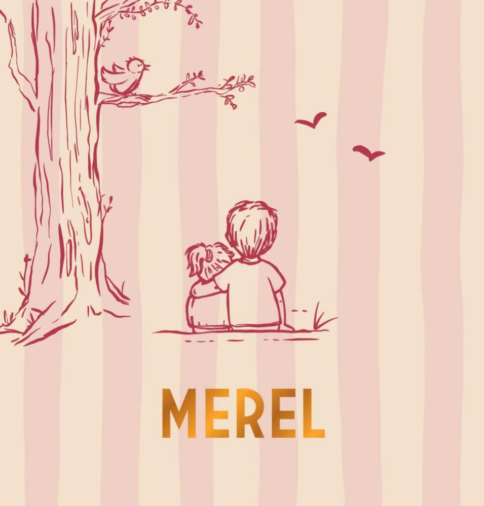 Geboortekaartje lijntekening broer en zusje Merel
