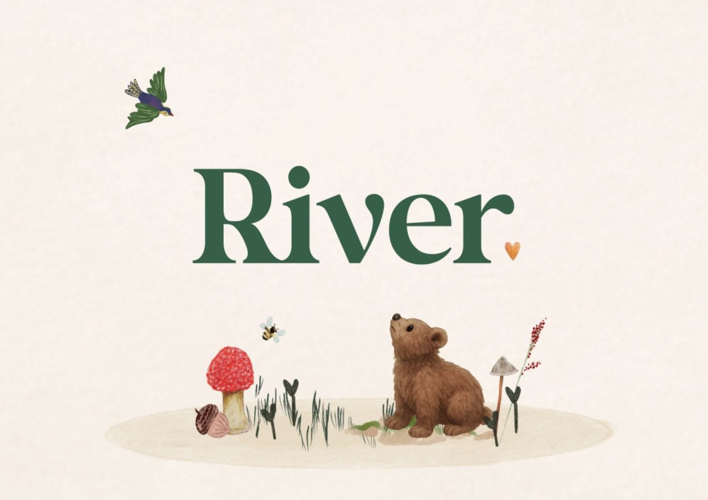 Geboortekaartje jongen illustratief konijn hartje paddestoel vogel River