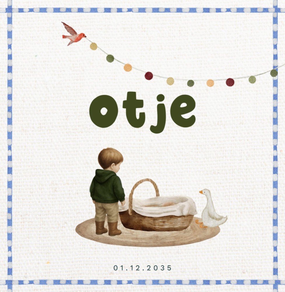 geboortekaartje met geschilderde illustraties otje met grote broer