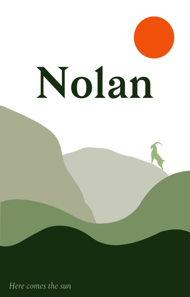 Geboortekaartje met landschap bergen en zon Nolan