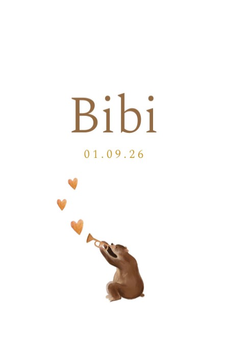 Geboortekaartje met tekening beer met hartjes Bibi