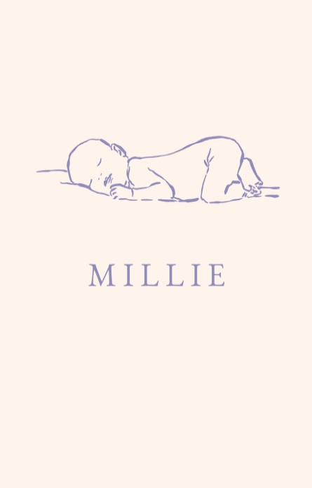 Geboortekaartje met slapende baby lijntekening Millie