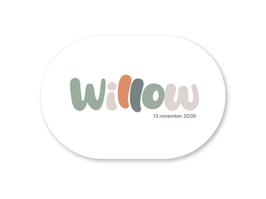 Geboortekaartje vorm ovaal speelse letters Willow