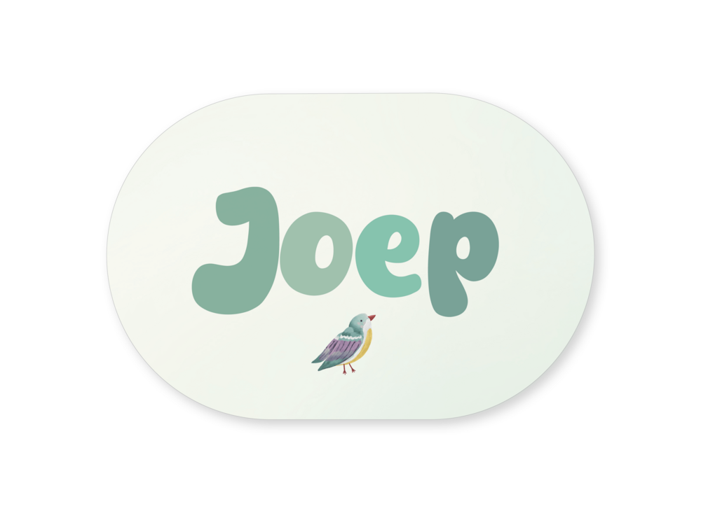 Geboortekaartje jongen ovaal vogel speelse letters Joep