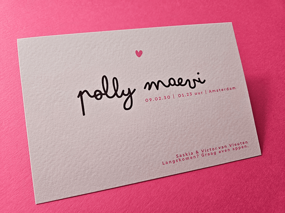 Geboortekaartje meisje kleurrijk stoer hartje Polly