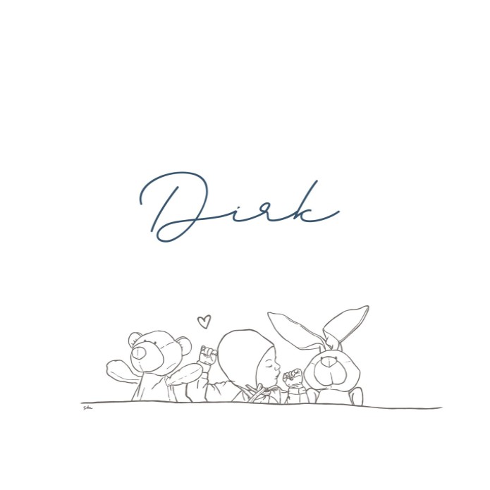 Klassiek geboortekaartje Dirk met lijntekening baby