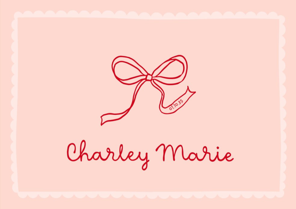 Klassiek geboortekaartje met getekend strikje