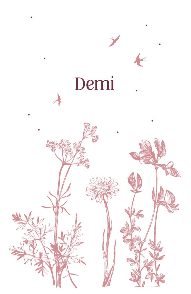 Klassiek geboortekaartje met planten Demi