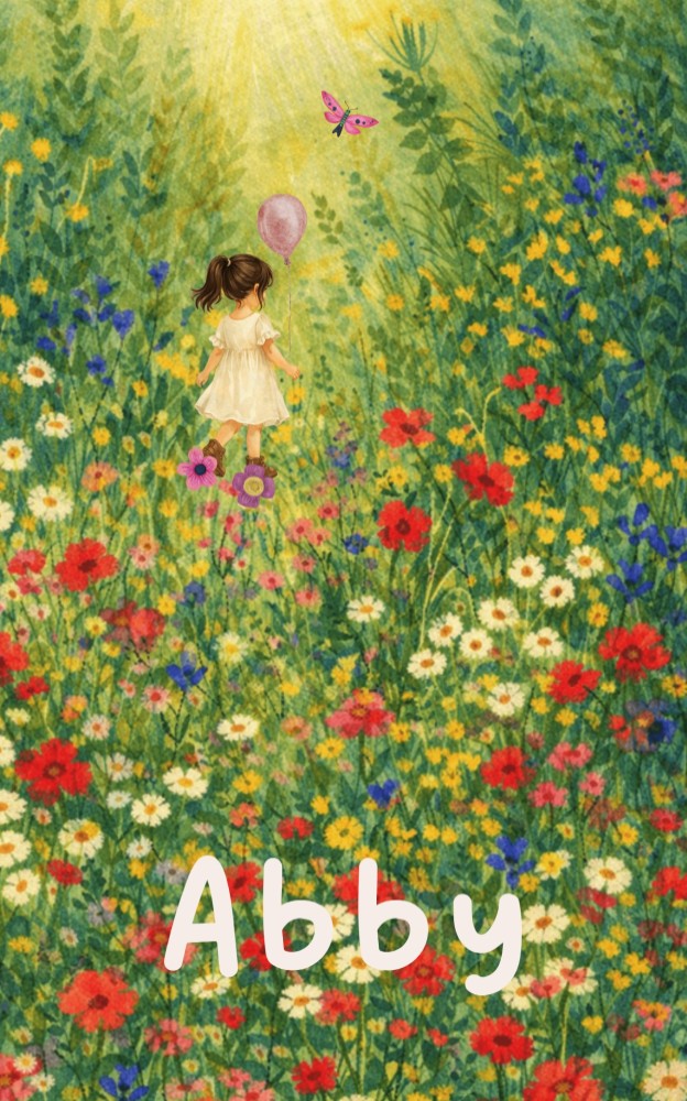 Zomers geboortekaartje in een bloemenveld Abby