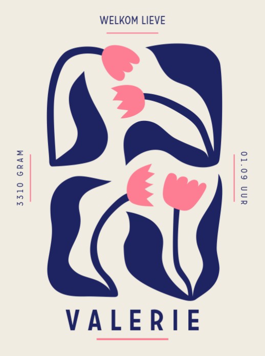 Kleurrijke geboorteposter met bloemen Valerie