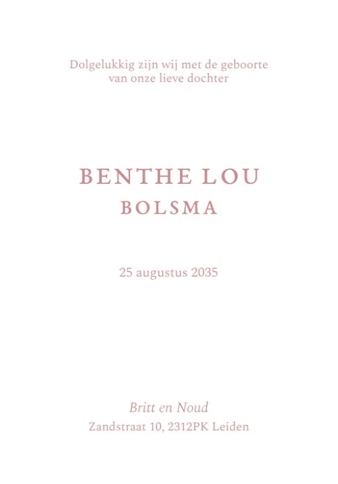 Lief geboortekaartje handgeschept papier met illustratie gansje Benthe achterkant