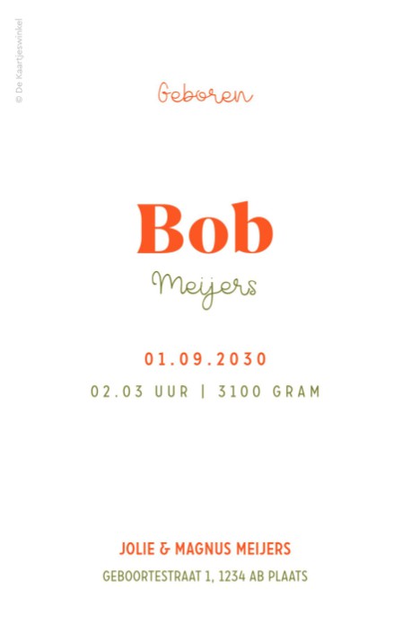 Lief geboortekaartje met blokjes patroon achterzijde