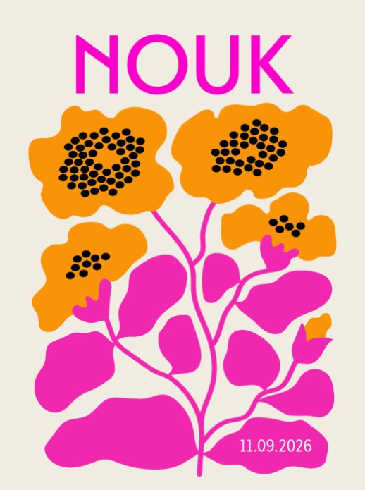 Kleurrijke geboorteposter met bloemen Nouk
