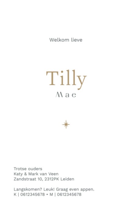 Maanstand geboortekaartje Tilly achterzijde