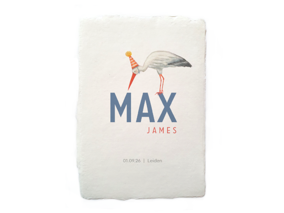 Lief geboortekaartje handgeschept papier Max