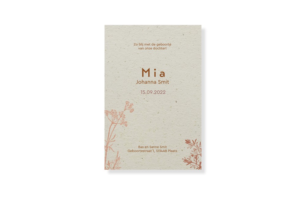 Geboortekaartje bloemen en planten Mia