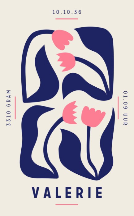 Modern geboortekaartje met organische vormen Valerie