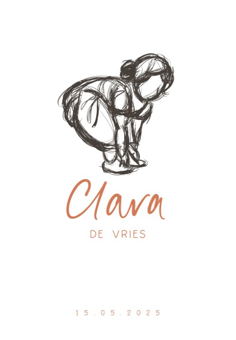 Poster lijntekening peuter meisje 21x30 cm – minimalistische kinderkamerposter