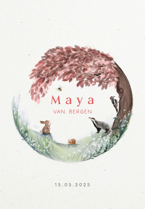 Poster natuur boom vosje eekhoorn konijn bloemen