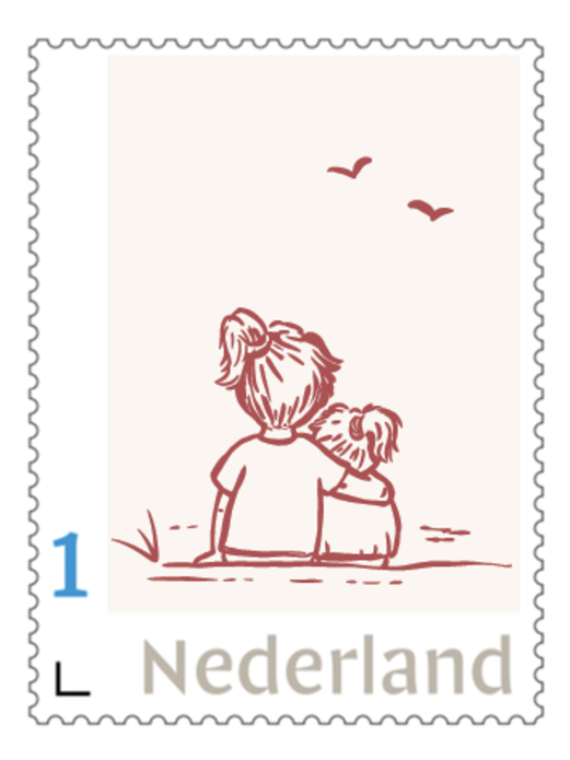 Postzegel bestand zusjes lijntekening
