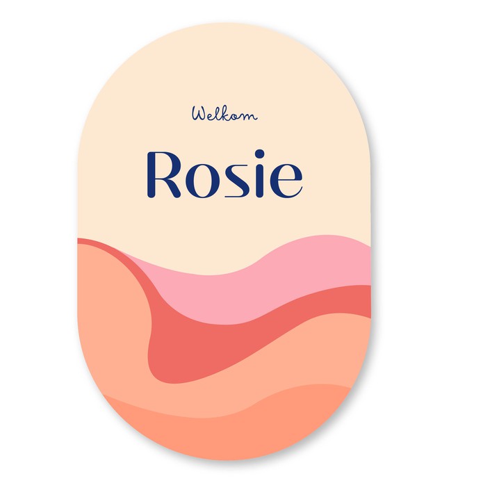 Kleurrijk ovaal geboortekaartje zon golven Rosie