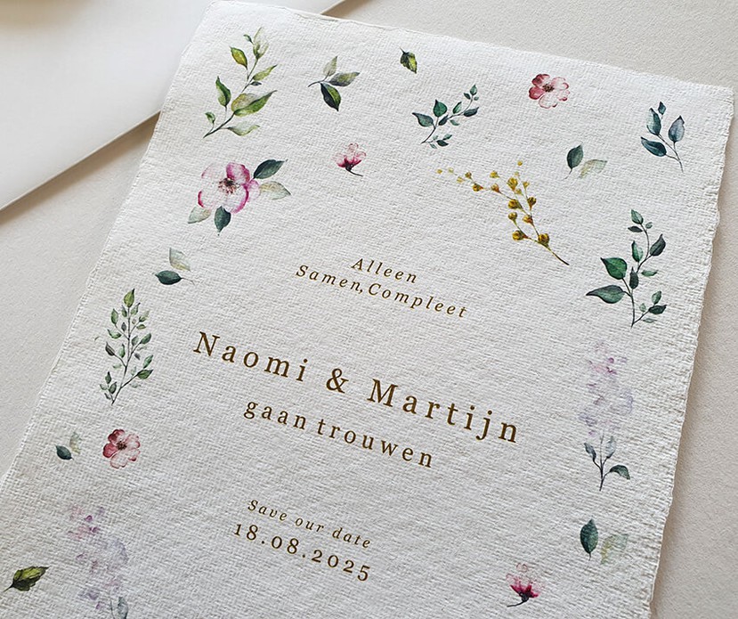 Trouwkaart bij huisstijl aquarel bloemen