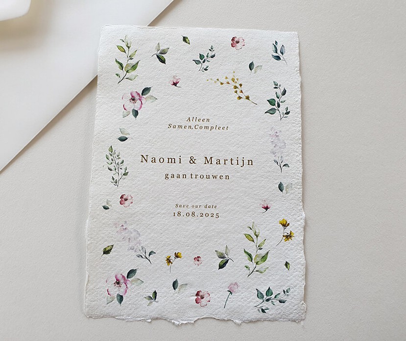 Trouwkaart bij huisstijl aquarel bloemen