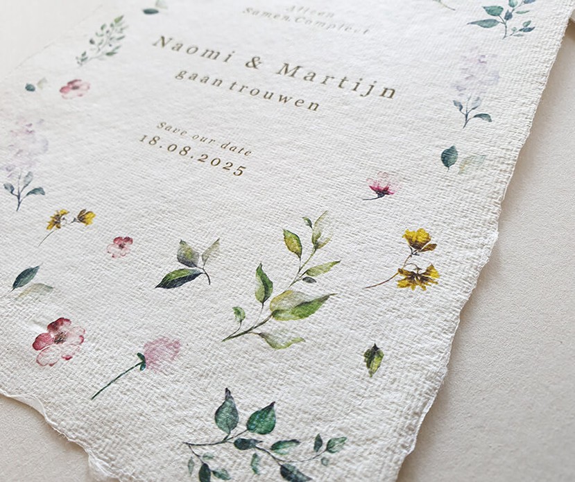 Trouwkaart bij huisstijl aquarel bloemen