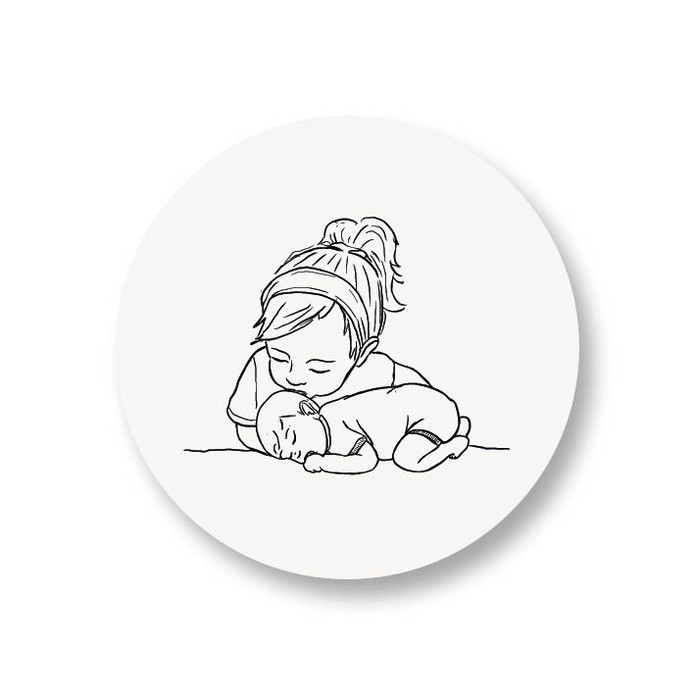 Sticker met lijntekening met grote zus en baby