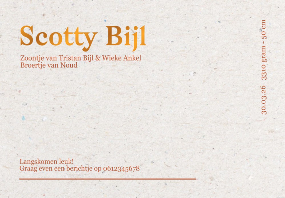 Stoer geboortekaartje Scotty achterzijde