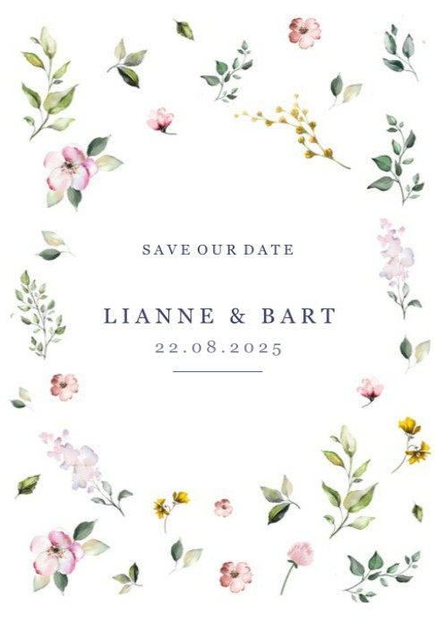 Trouwkaart Lianne &amp;amp; Bart met veldbloemen