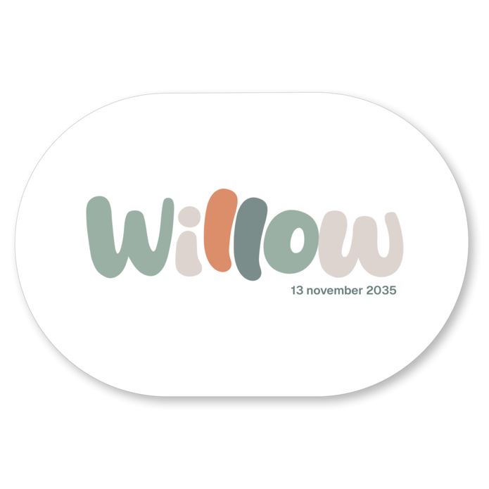 Geboortekaartje vorm ovaal speelse letters Willow